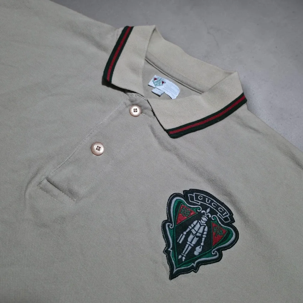 Gucci Equestrian Polo Shirt Beige Tan‎ Made in Italy Mens Size XXL *FITS Large*